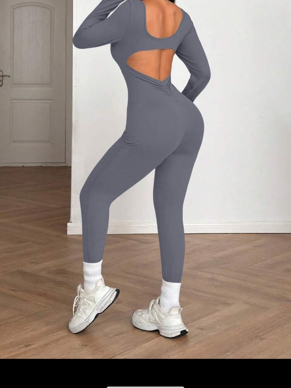 Seamless Back-Cutout Jumpsuit - Gray